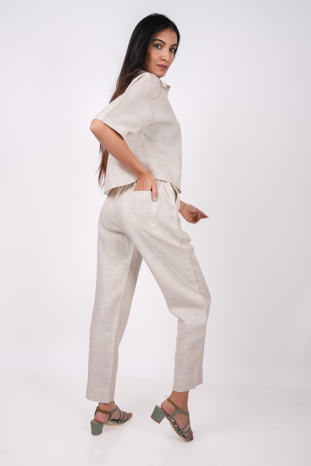 Earthy Natural Flat Front Linen Pants