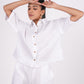 Pearl White Linen Co-Ord Set - Includes Pair of Pants and Half Sleeves Drooping Shoulder Shirt