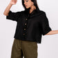 Midnight Black Linen Drooping Shoulder Shirt