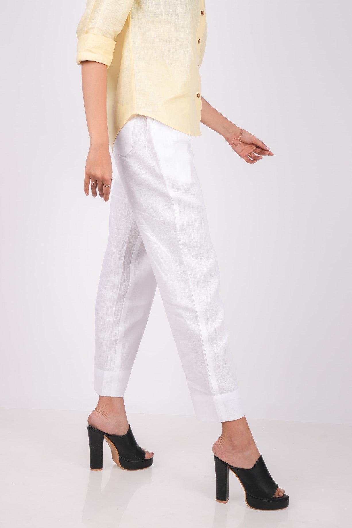 Pearl White Flat Front Linen Pants