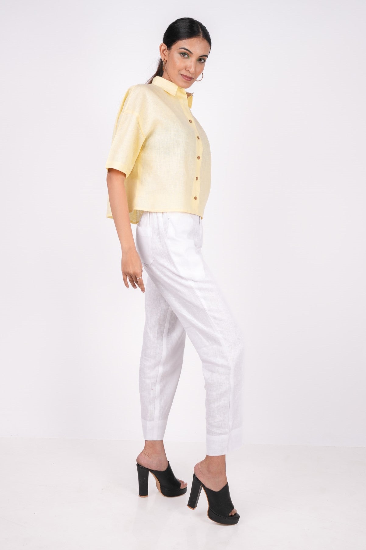 Sunshine Yellow Linen Drooping Shoulder Shirt