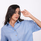 Ocean Blue Linen Drooping Shoulder Shirt