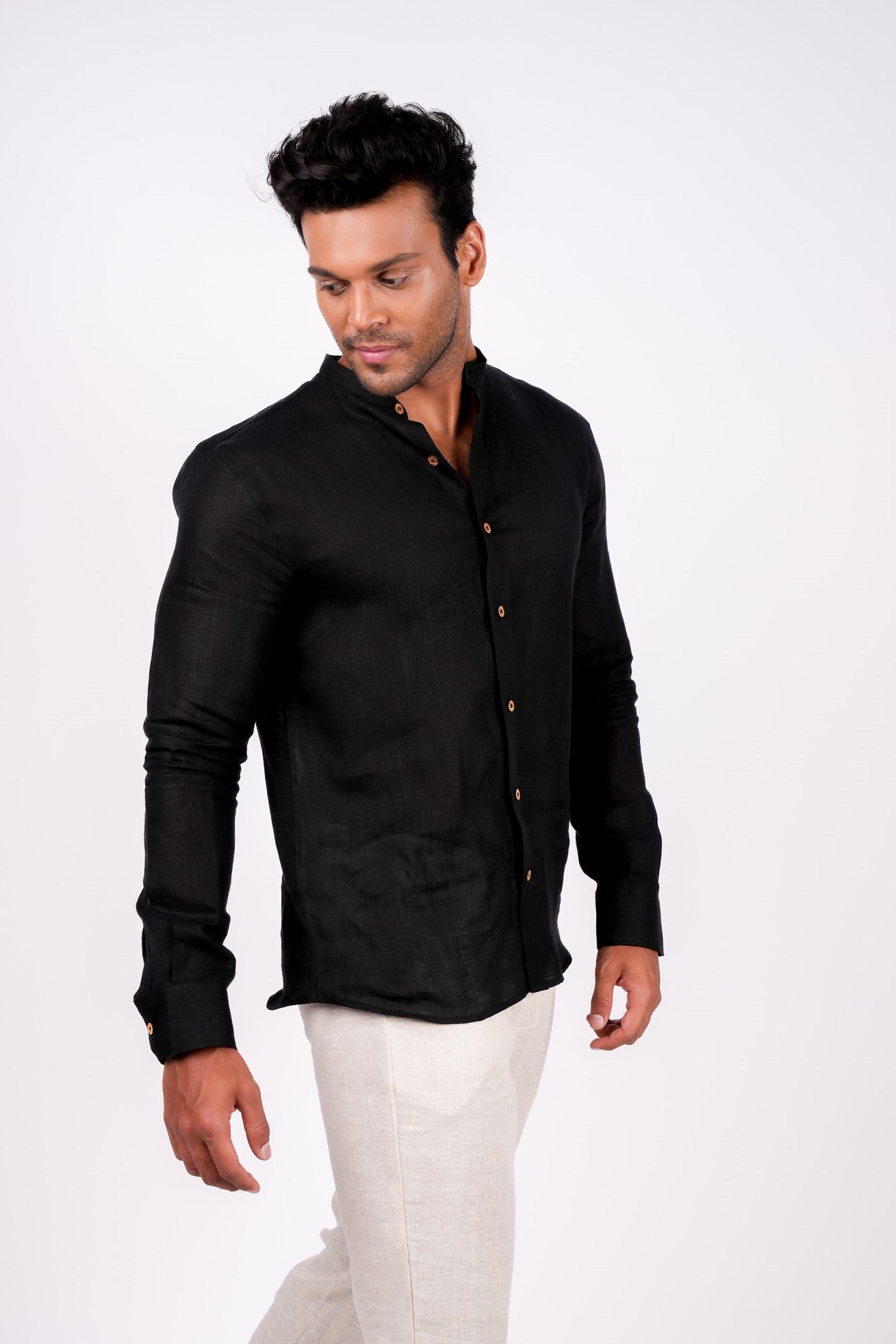 Midnight Black Chinese Collar Shirt