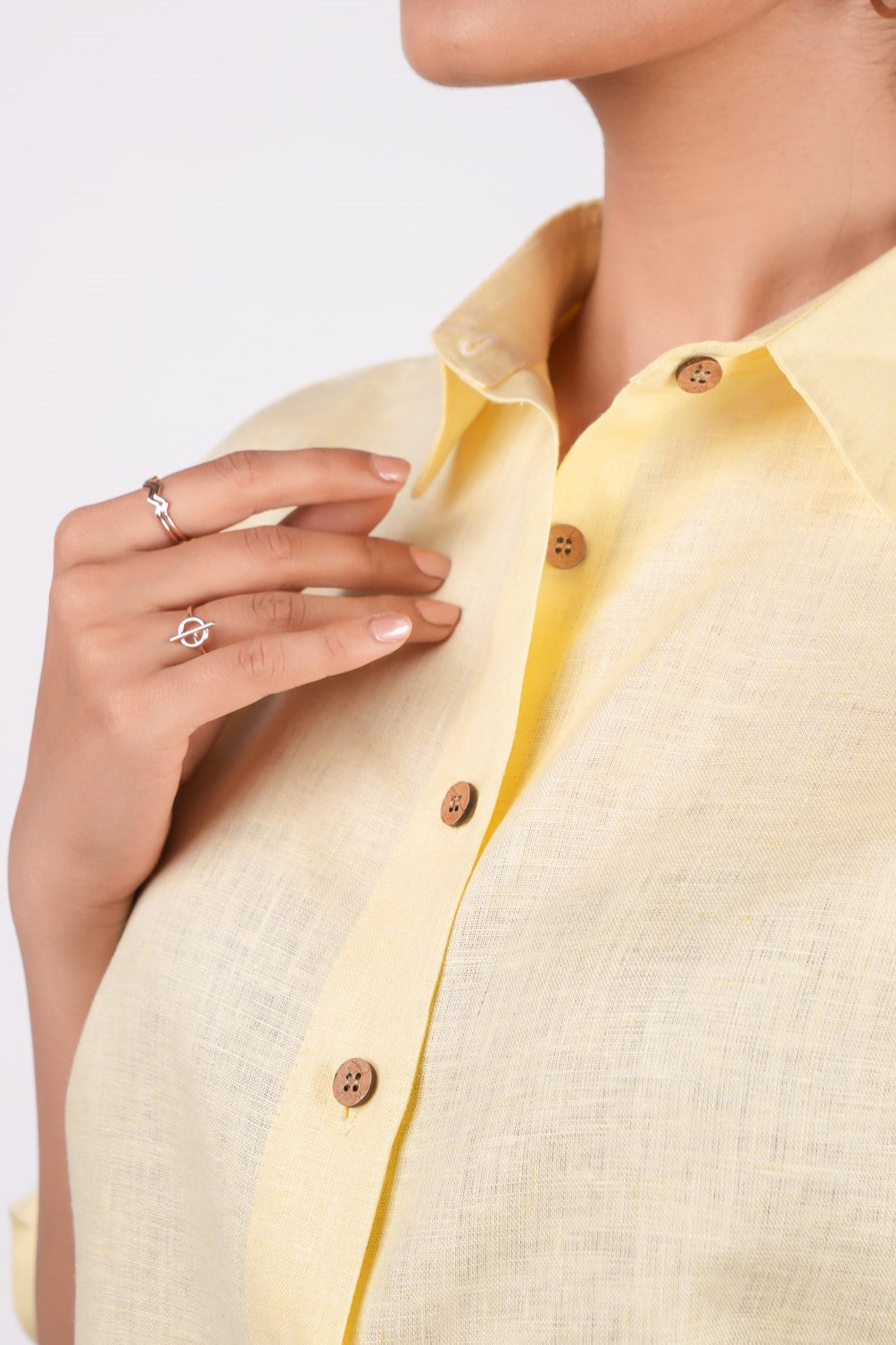 Sunshine Yellow Linen Drooping Shoulder Shirt