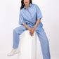 Ocean Blue Linen Co-Ord Set - Includes Pair of Pants and Half Sleeves Drooping Shoulder Shirt