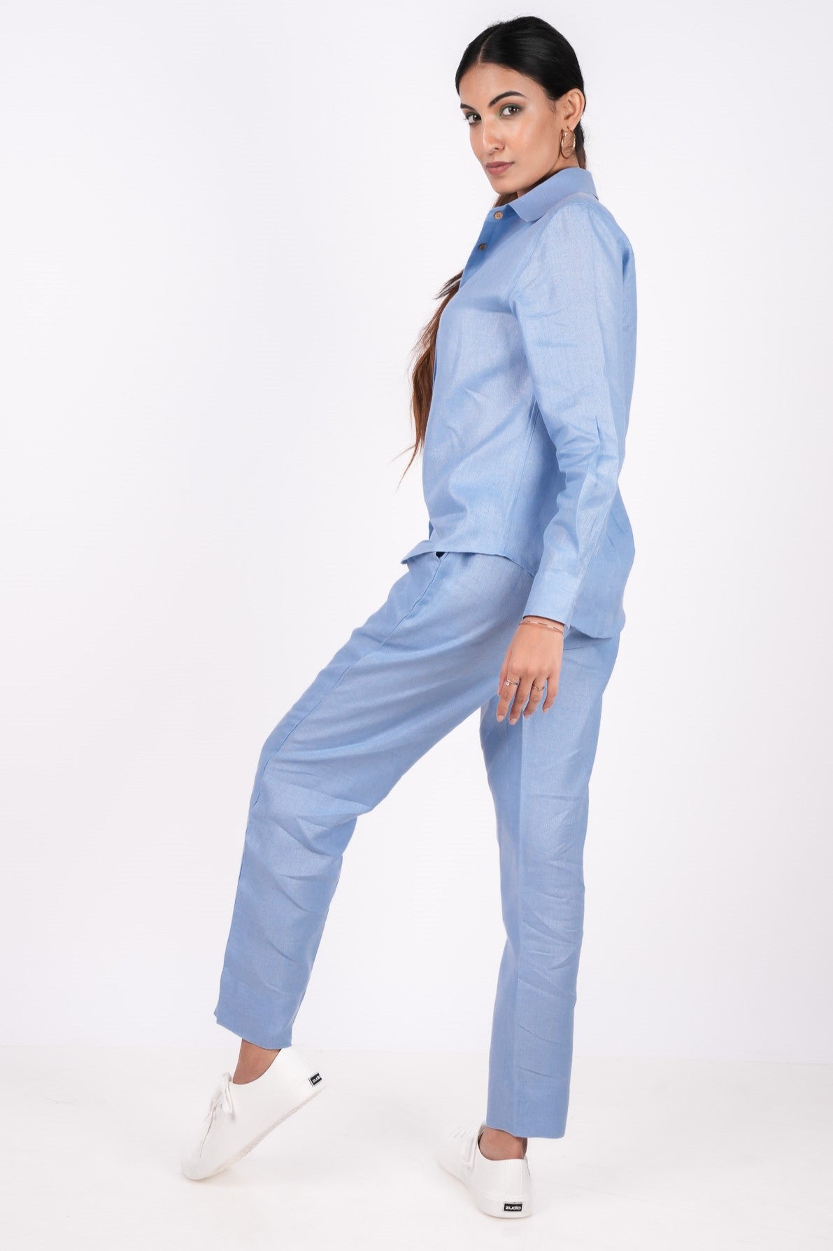 Ocean Blue Linen Co-Ord Set - Includes Pair of Pants and Full Sleeves Shirt