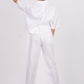 Pearl White Linen Co-Ord Set - Includes Pair of Pants and Half Sleeves Drooping Shoulder Shirt