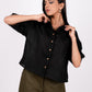 Midnight Black Linen Drooping Shoulder Shirt