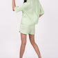 Kiwi Green Linen Co-Ord Set - Includes Pair of Shorts and Half Sleeves Drooping Shoulder Shirt