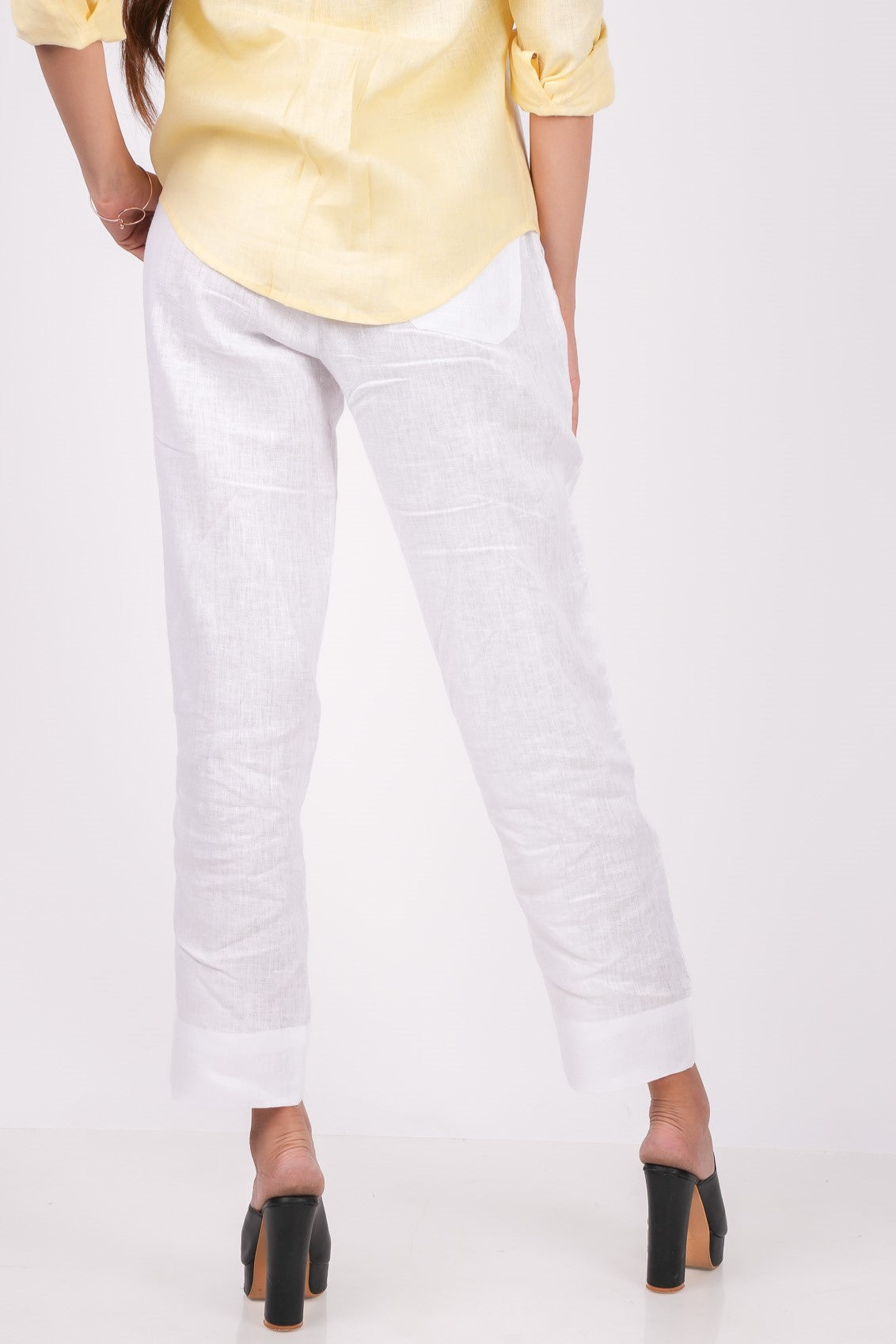 Pearl White Flat Front Linen Pants