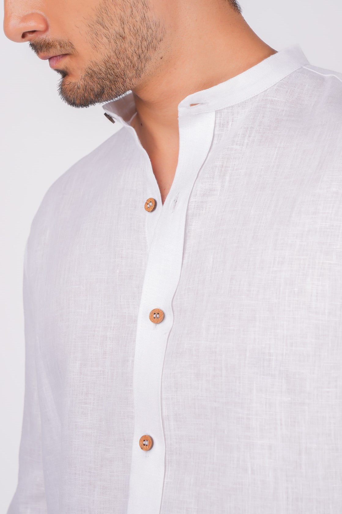 Pearl White Chinese Collar Shirt