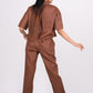 Mocha Brown Linen Co-Ord Set - Includes Pair of Pants and Half Sleeves Drooping Shoulder Shirt