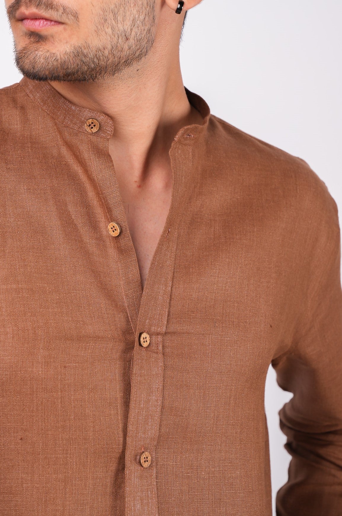 Mocha Brown Chinese Collar Shirt