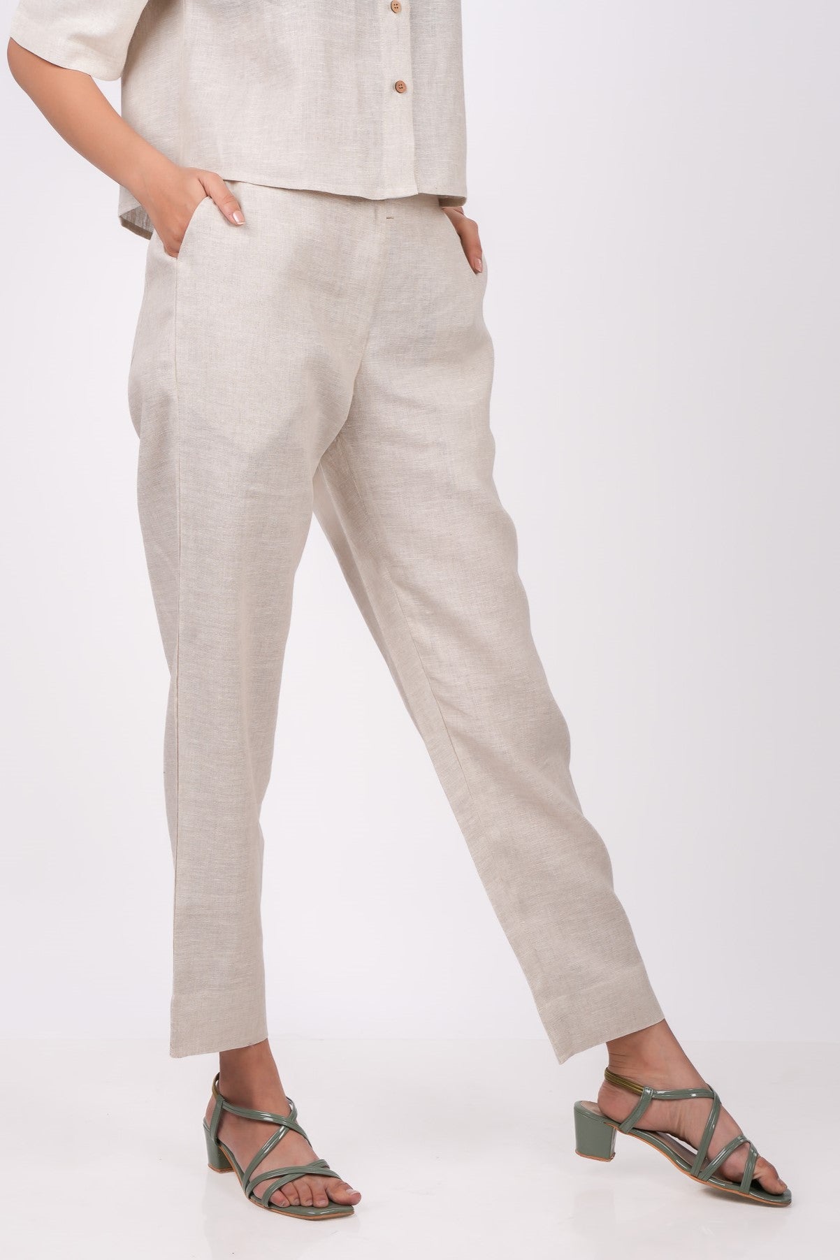 Earthy Natural Flat Front Linen Pants