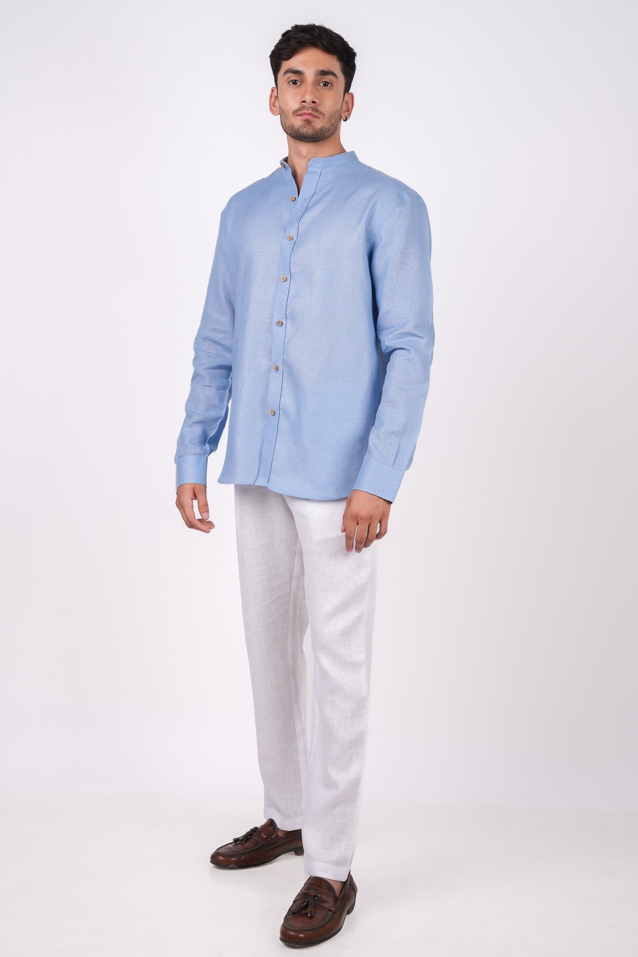 Ocean Blue Chinese Collar Shirt