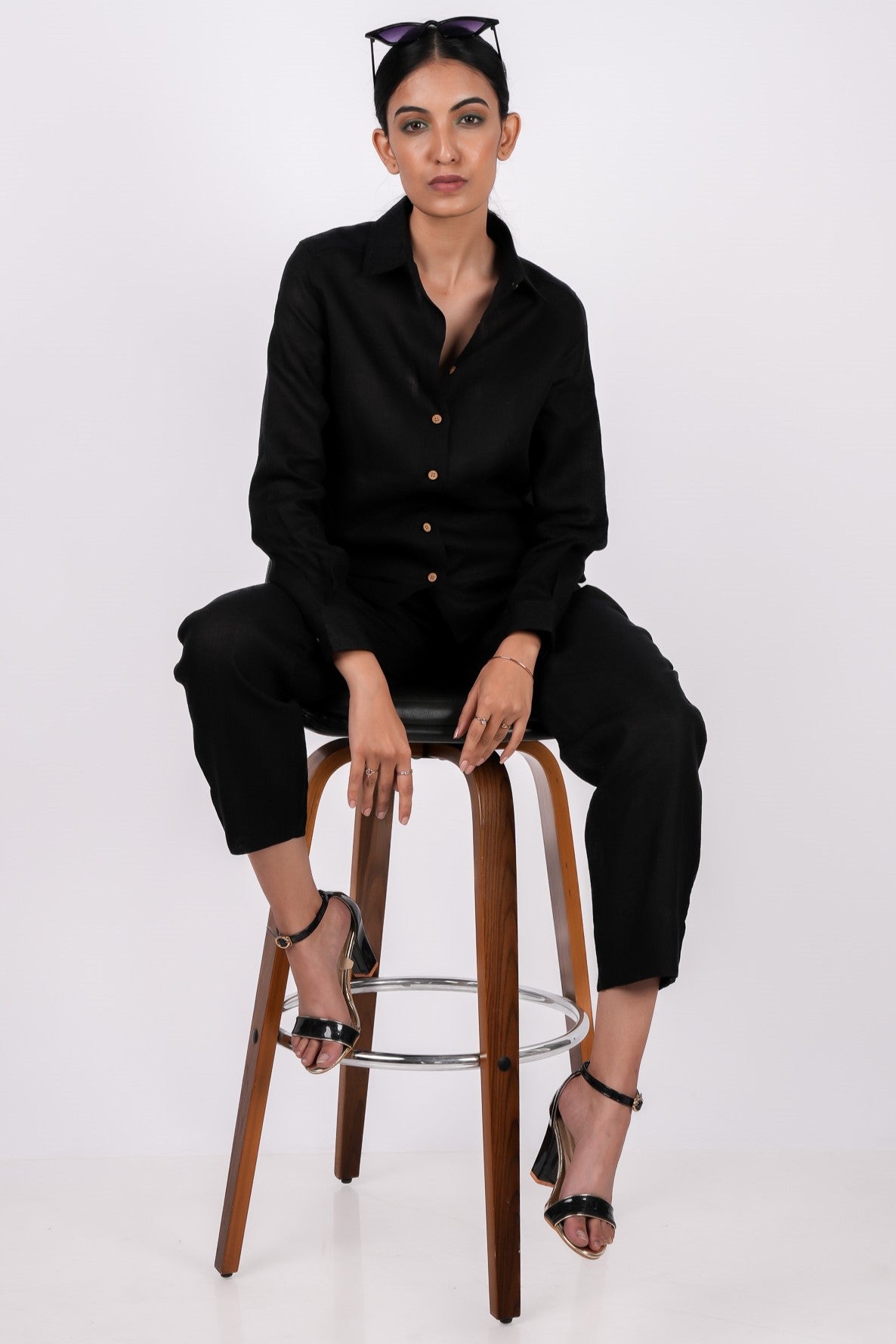 Midnight Black Linen Co-Ord Set - Includes Pair of Pants and Full Sleeves Shirt