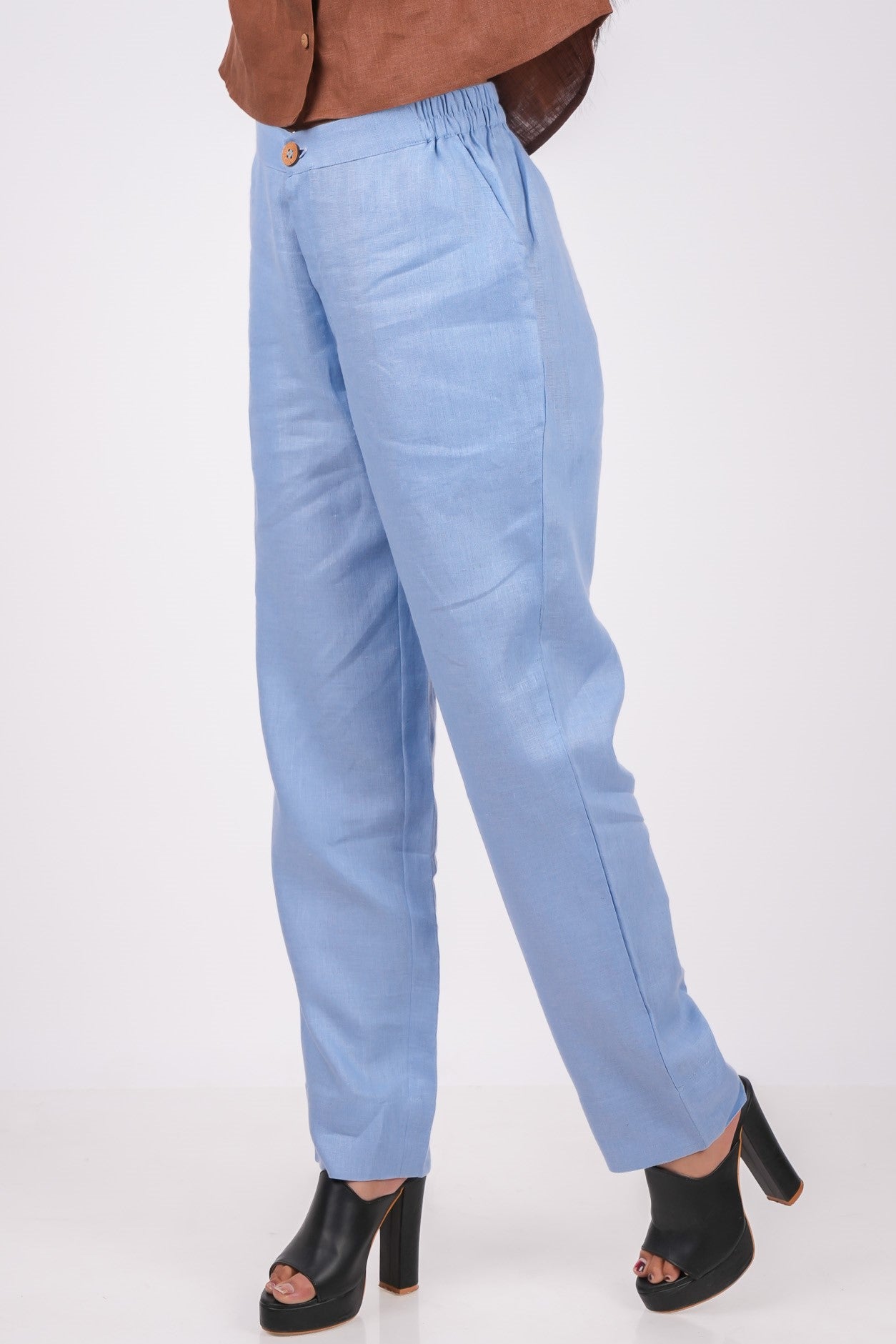 Ocean Blue Linen Pants For Women – LININ
