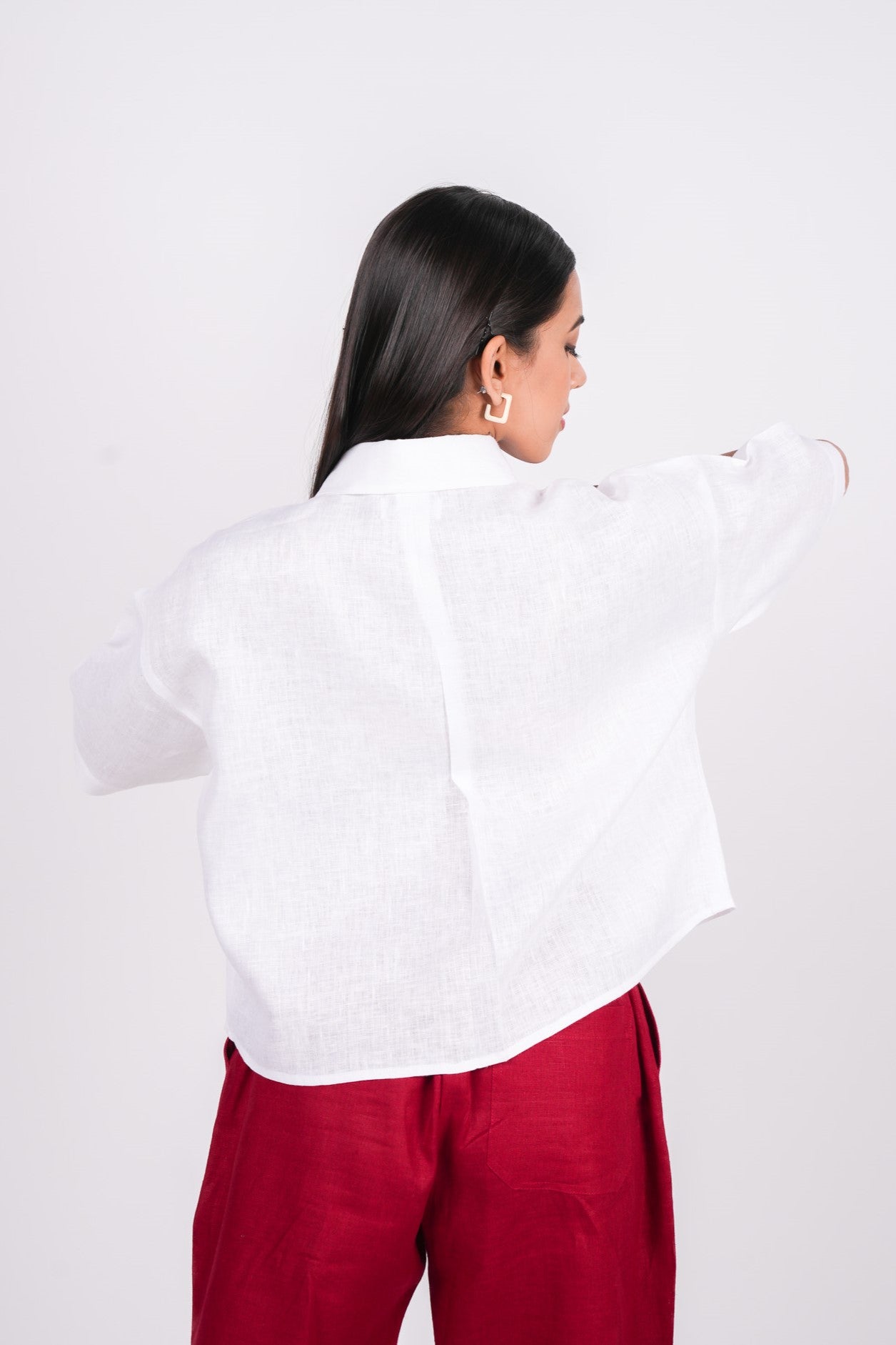 Pearl White Linen Drooping Shoulder Shirt