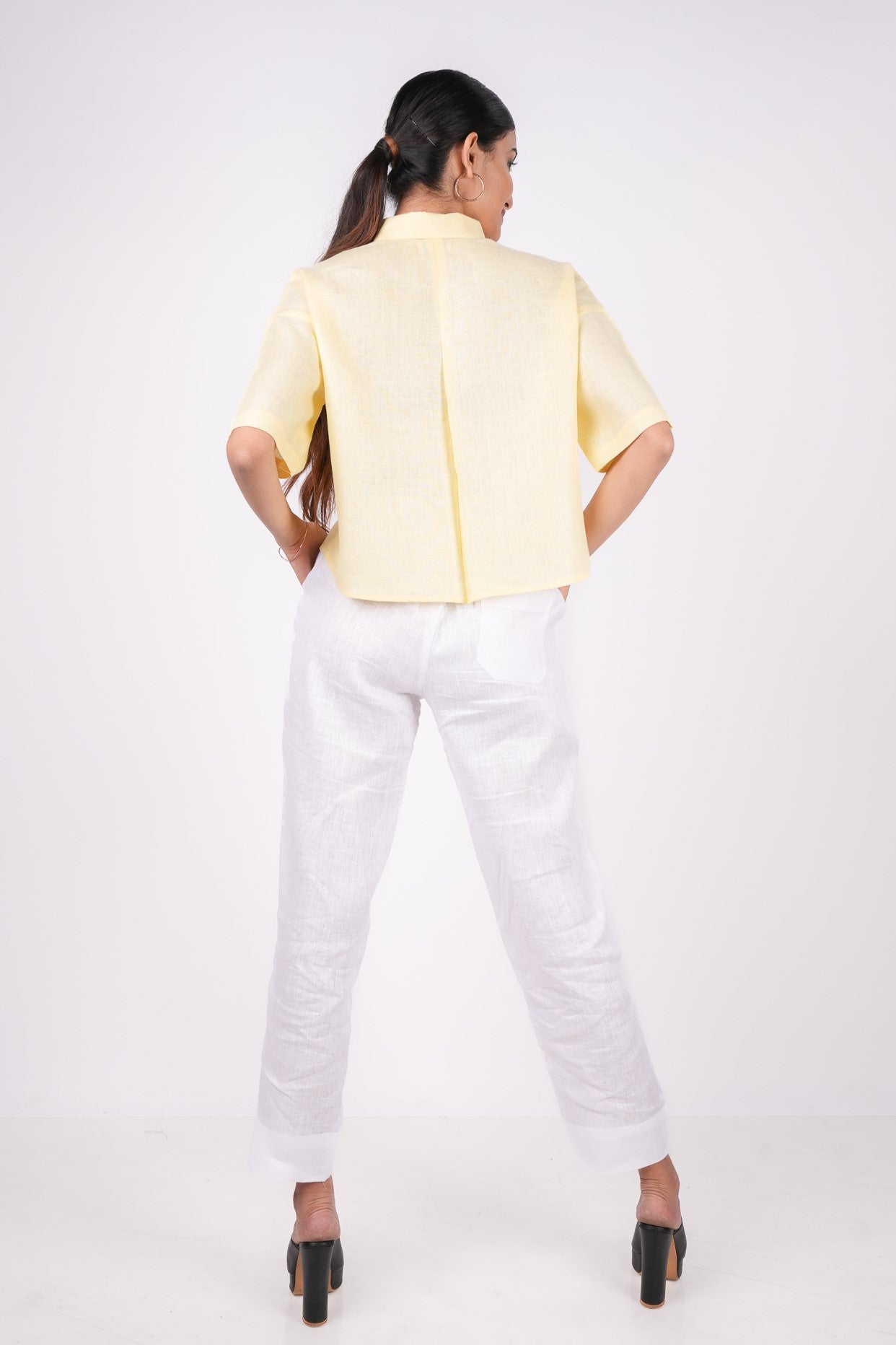 Sunshine Yellow Linen Drooping Shoulder Shirt