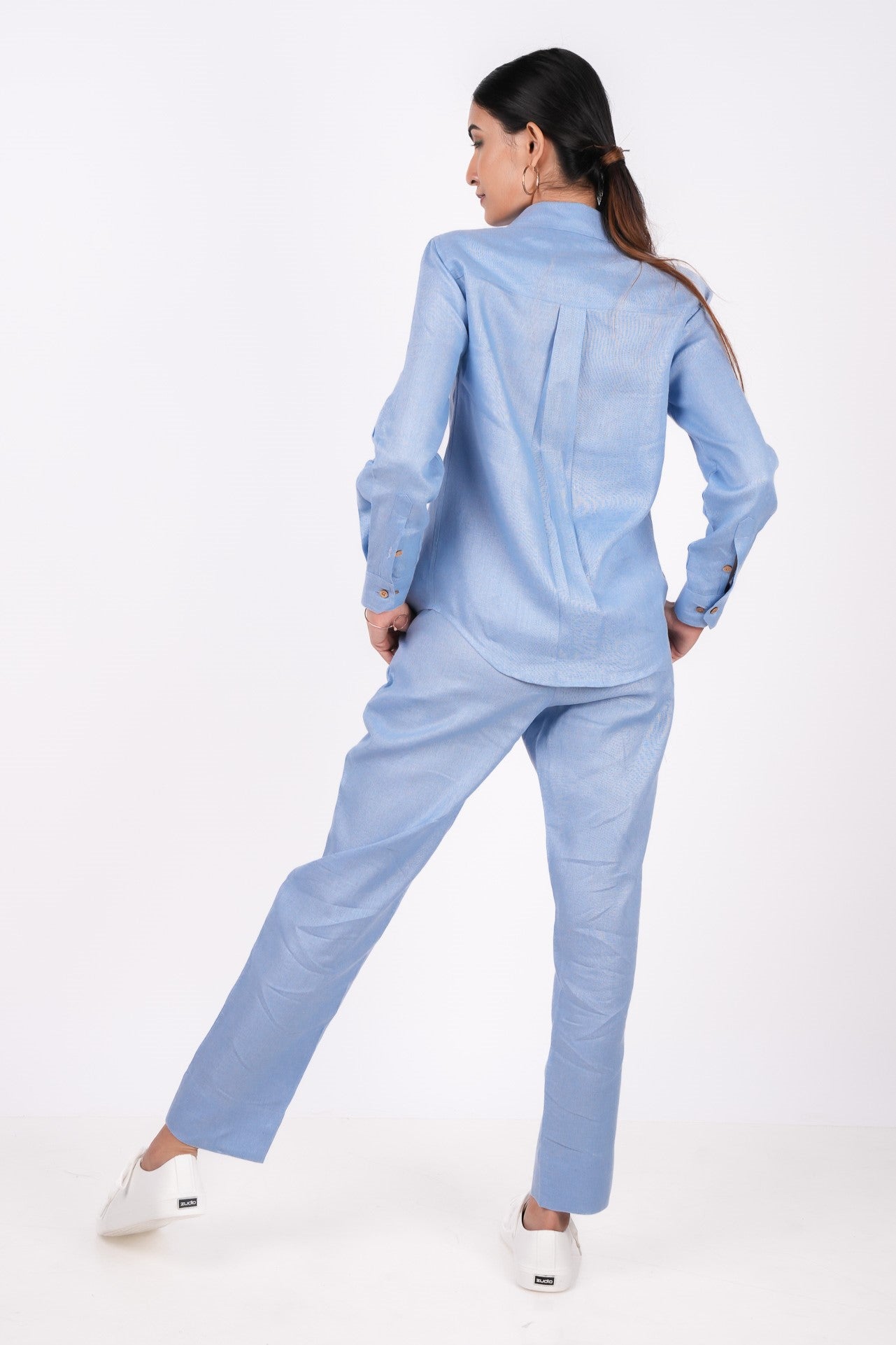 Ocean Blue Linen Co-Ord Set - Includes Pair of Pants and Full Sleeves Shirt