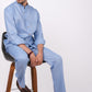 Ocean Blue Co-ord Set- Includes Pair of Pants and Chinese Collar shirt