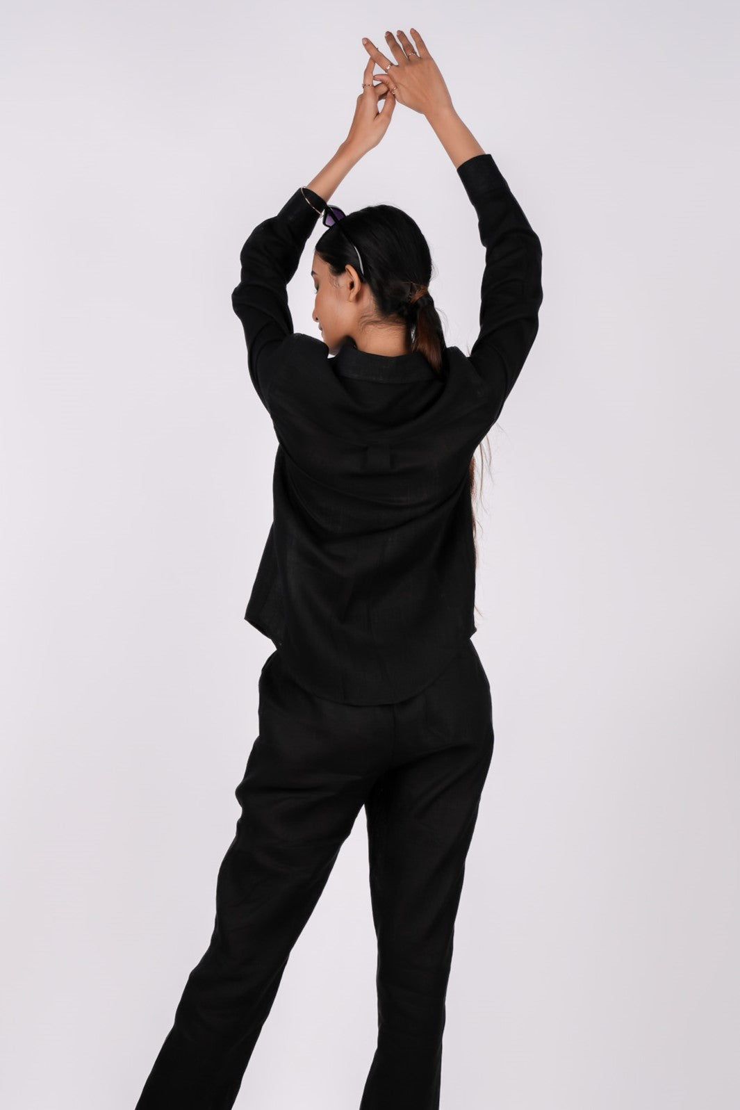 Midnight Black Linen Co-Ord Set - Includes Pair of Pants and Full Sleeves Shirt