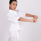 Pearl White Linen Co-Ord Set - Includes Pair of Pants and Half Sleeves Drooping Shoulder Shirt