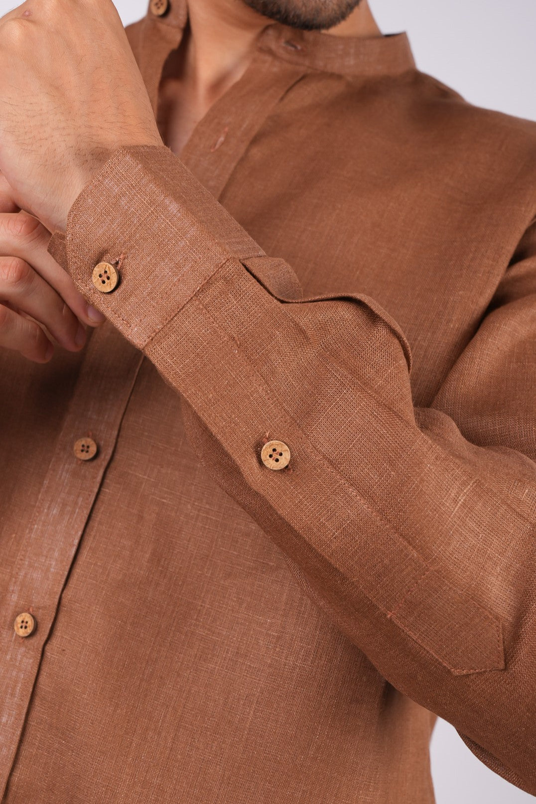 Mocha Brown Chinese Collar Shirt