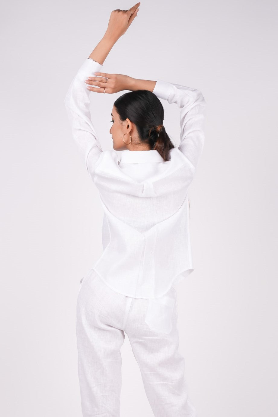 Pearl White Linen Co-Ord Set - Includes Pair of Pants and Full Sleeves Shirt