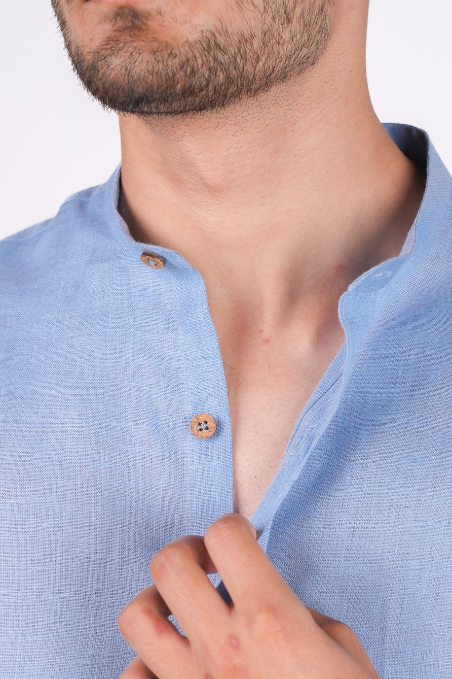 Ocean Blue Chinese Collar Shirt