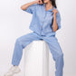 Ocean Blue Linen Co-Ord Set - Includes Pair of Pants and Half Sleeves Drooping Shoulder Shirt