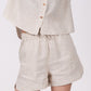 Earthy Natural Linen Co-Ord Set - Includes Pair of Shorts and Half Sleeves Drooping Shoulder Shirt