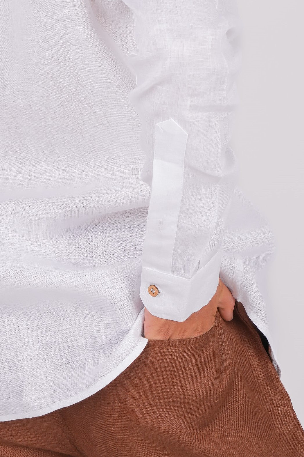 Pearl White Chinese Collar Shirt