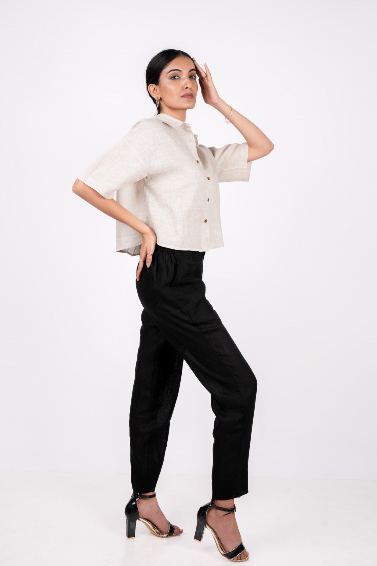 Midnight Black Flat Front Linen Pants