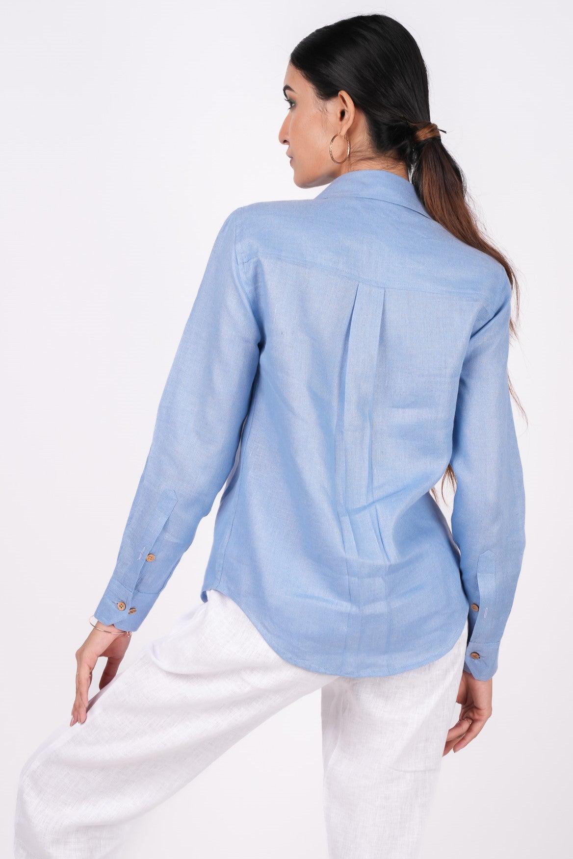 Ocean Blue Full Sleeves Spread Collar Linen Shirt