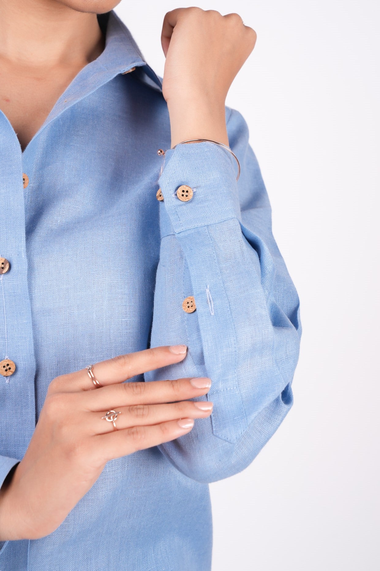 Ocean Blue Full Sleeves Spread Collar Linen Shirt