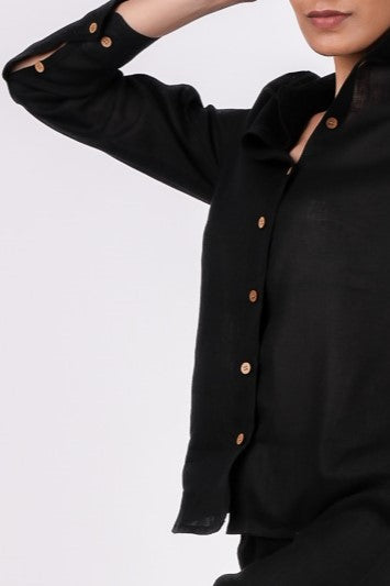 Midnight Black Linen Co-Ord Set - Includes Pair of Pants and Full Sleeves Shirt