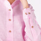 Baby Pink Linen Shirt | Regular Collar | Full Sleeves | Wooden Button | Pink Linen Shirt for Women | Linen Shirt for Women | Pink Shirt for Women | Pink Shirt with Full Sleeves | Linin | Linen Fabric | Pink Linen Fabric | Premium Linen | Pure Linen | Detail shot | Close up of the shirt | Cuff with buttons