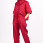 Cherry Red Linen Co-Ord Set, featuring a pair of pants and a half sleeves drooping shoulder shirt.