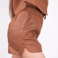 Mocha Brown Linen Co-Ord Set - Includes Pair of Shorts and Half Sleeves Drooping Shoulder Shirt