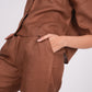 Mocha Brown Linen Co-Ord Set - Includes Pair of Pants and Half Sleeves Drooping Shoulder Shirt