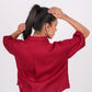 Cherry Red Linen Drooping Shoulder Shirt