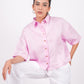 Baby Pink Linen Drooping Shoulder Shirt