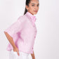 Baby Pink Linen Drooping Shoulder Shirt