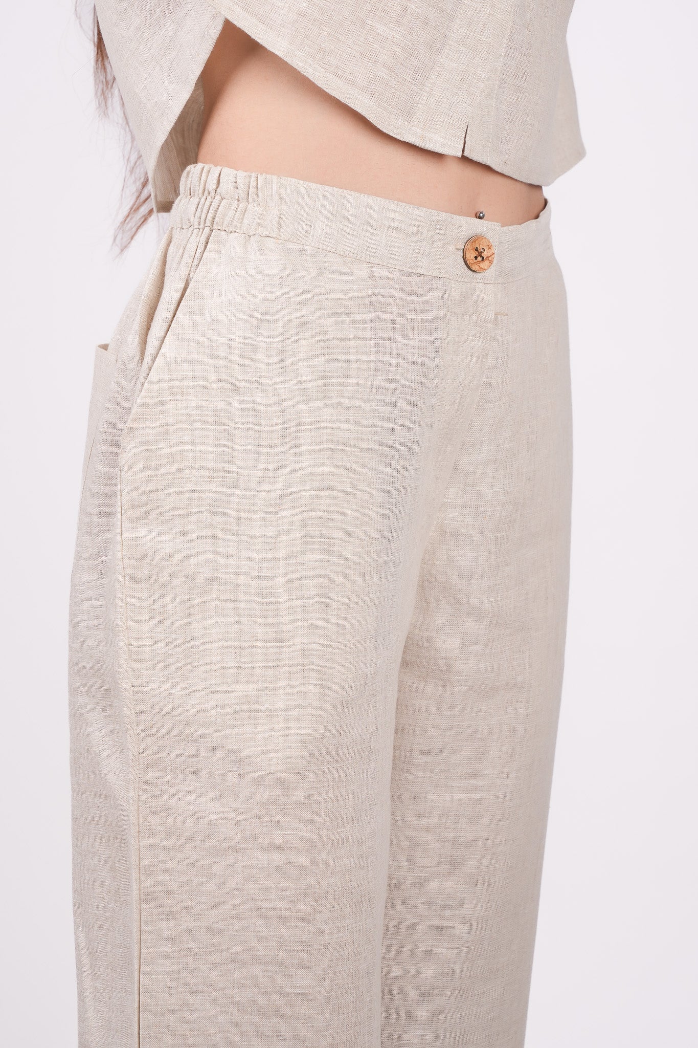 Earthy Natural Flat Front Linen Pants