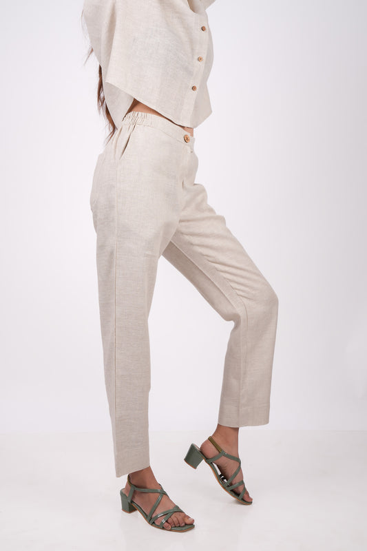 Earthy Natural Flat Front Linen Pants