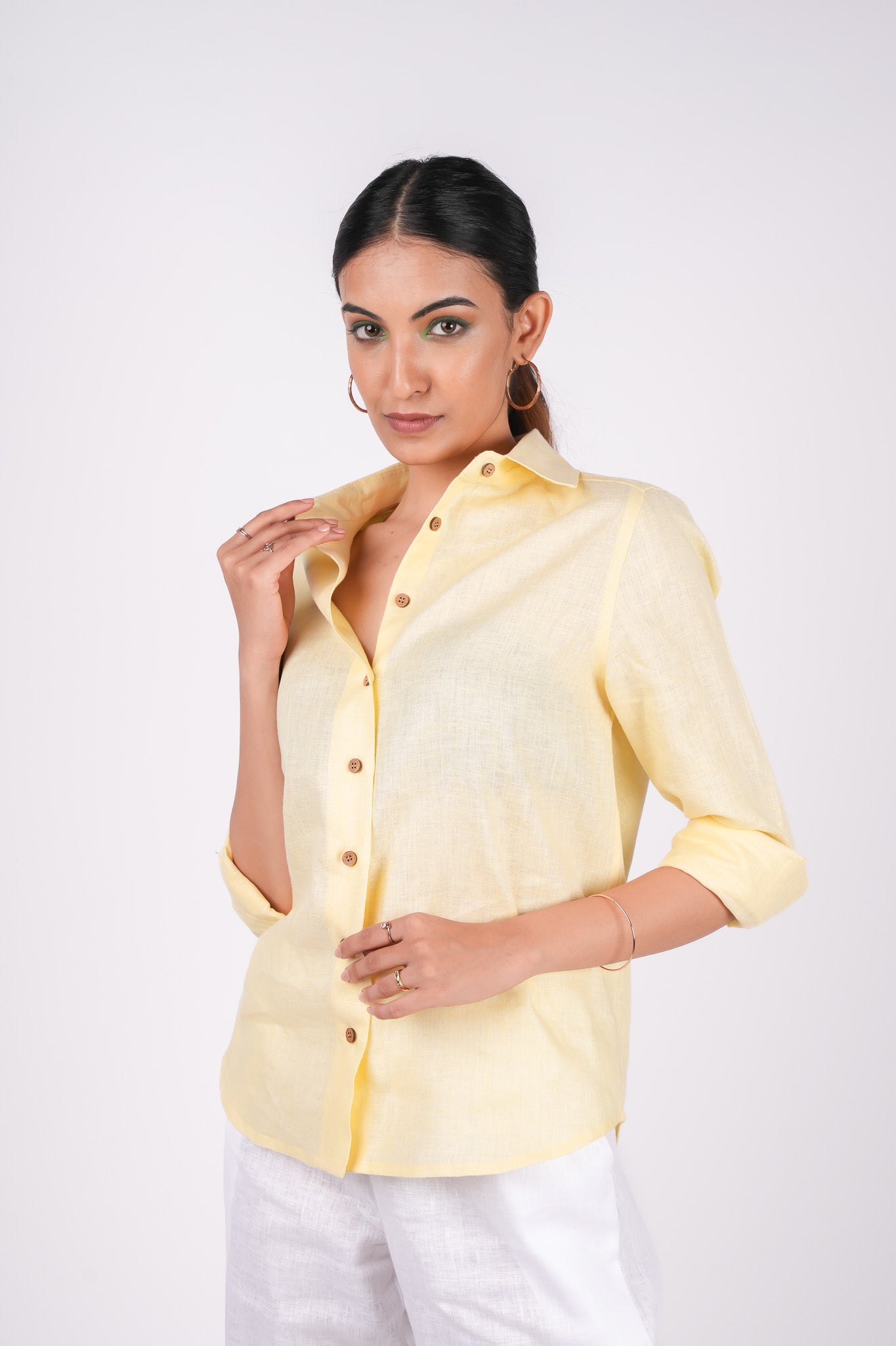 Sunshine Yellow Full Sleeves Spread Collar Linen Shirt