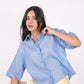 Ocean Blue Linen Drooping Shoulder Shirt