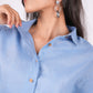 Ocean Blue Linen Drooping Shoulder Shirt