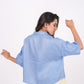 Ocean Blue Linen Drooping Shoulder Shirt